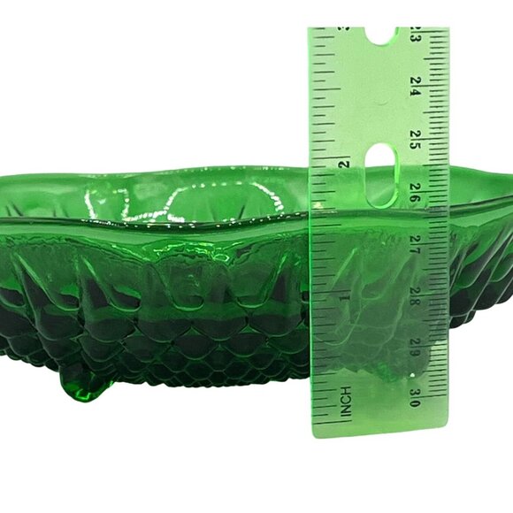 Vintage Emerald Green 3 Footed Hobnail Pressed Glass Dish Bowl Approx 6" - Picture 6 of 9